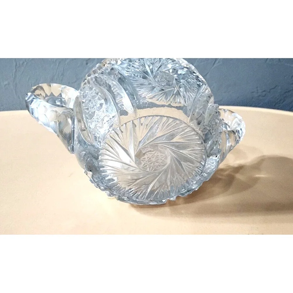 American Brilliant Period Crystal Cut Glass Pinwheel Creamer And Sugar Bowl‎ Set